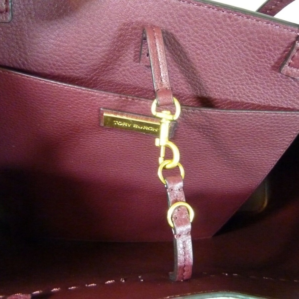 NEW Tory Burch Mcgraw Port/Imperial Garnet Burgundy Leather Large Tote Bag - Picture 9 of 13